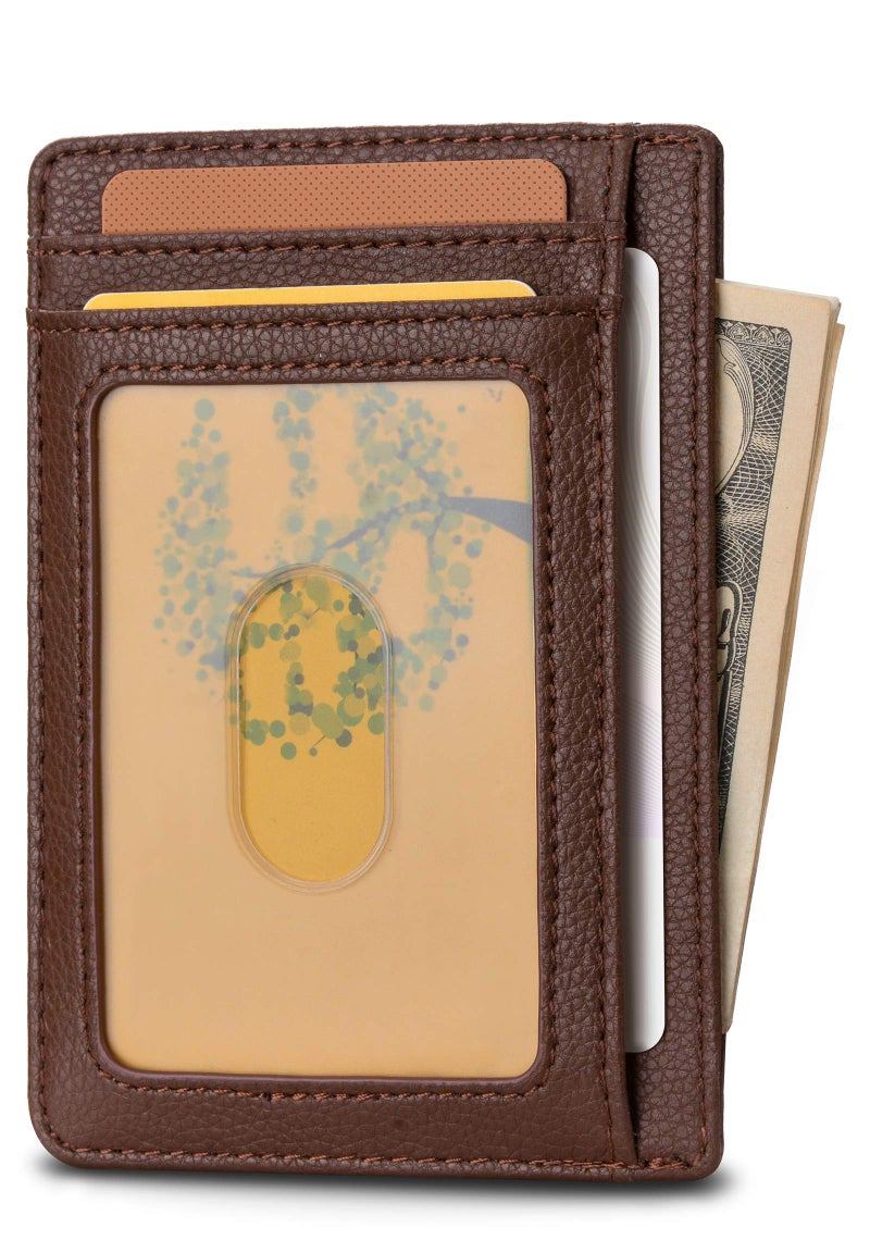 Buffway Slim Minimalist Front Pocket RFID Blocking Leather Wallets for Men and Women - Lichee Coffee - Image 2
